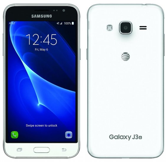 Samsung Galaxy J3 - 16 GB - White - AT&T - CDMA/GSM - Click Image to Close